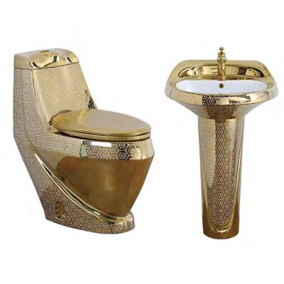 China Concealed Tank electroplate gold toilet bowl sink luxury ceramic sanitary ware for sale