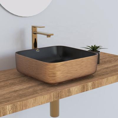 China Factory Price Modern Ceramic Square Rose Gold Color Wash Basin Bathroom Sink For Bathroom for sale