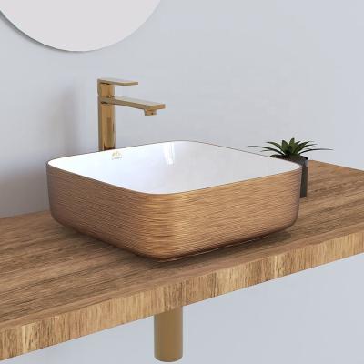 China Square Sink Rose Gold Wash Basin Modern Hot Sale Ceramic Bathroom Sink Color For Bathroom for sale