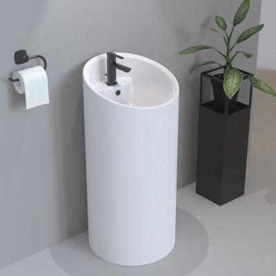 China Modern Tube Sharp Ceramic Basin Manufacturer China Material Pedestal Wash Basin With Floor Standing for sale