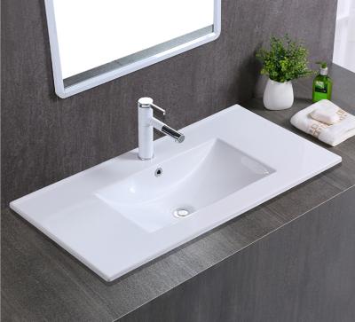 China 100cm Modern E Shape Slim Edge Vanity Top Wash Basin Bathroom Cabinet Basin For Sale for sale