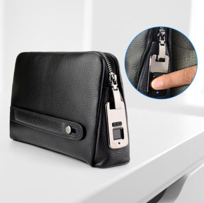 China Hot Selling Bag Purse Long Classic Leather Wallet Men's Black Fingerprint Lock Clutch Clutch Purse for sale