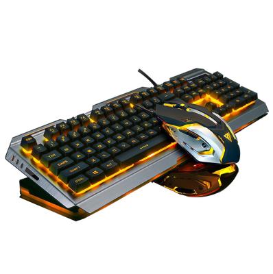 China USB Foldable Mechanical Keyboard Wired Ergonomic Backlit Mechanical Feel Gaming Keyboard and Mouse Set with Aluminum Alloy Panel for sale