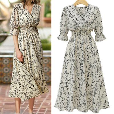 China Anti-wrinkle 2023 new large size women's European and American grids lapel printing loose strap dress long wholesale for sale