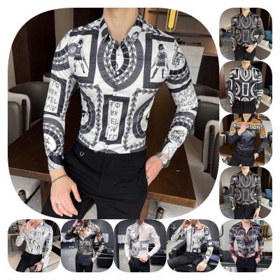 China Wholesale New Men's Long Sleeve Shirt Sportsmen's Shirt Anti-Shrink Fashion Print Slim Black Casual Shirt Men's Tops for sale