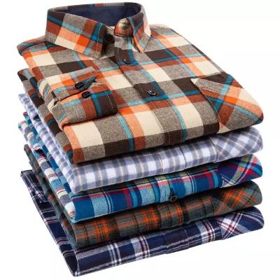 China 100% Four Seasons Cotton Anti-Shrink Plaid Cheap Square Neck Casual Big Size Men's Shirt for sale