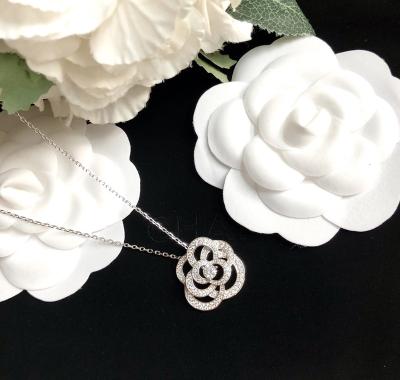 China Custom Made Natural Quartz 925 Silver Chain Camellia Pendant Necklace For Women Casual / Sporty Jewelry for sale