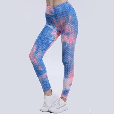 China Breathable Women Colorful Dye Bubble Tie High Waisted Elastic Gym Leggings Ruched Crac! crack! Booty Textured Tights Sport Yoga Leggings for sale