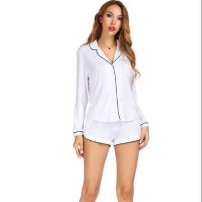 China Breathable 82% Modal Button Placket Two Piece Pajama Set Shorts Solid Color Set Pajama Sets Women for sale