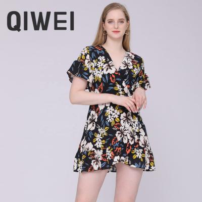 China Holiday Floral Casual Dress Ladies Anti-Static Short Dress Ladies Fashion Slim Dresses for sale