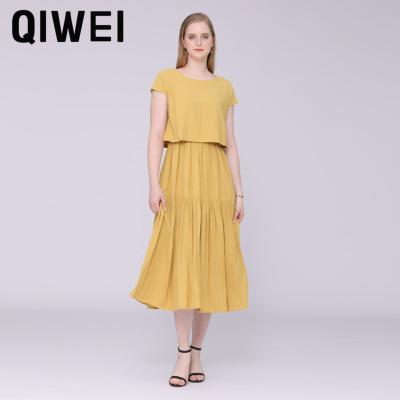 China Washable Midi Linen Dress With Belt Women Clothing Crew Neck Dresses Summer Midi Linen Dress With Belt for sale