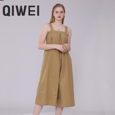 China Anti-pilling new arrivals fashion women casual sleeveless khaki straps wide leg playsuits women rompers jumpsuit women for sale