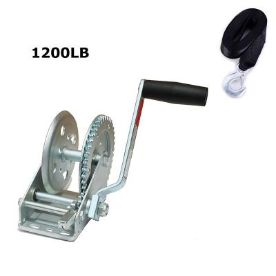 China Trailer Parts Double Speed ​​1200lbs Hand Crank Winch Manual Boat ATV RV Trailer Heavy Duty With Strap Winch Machine for sale