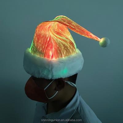 China Christmas Hat With Led Christmas Hat LED Fiber Optic Cloth Fiber Optic Light Cap With Lights for sale