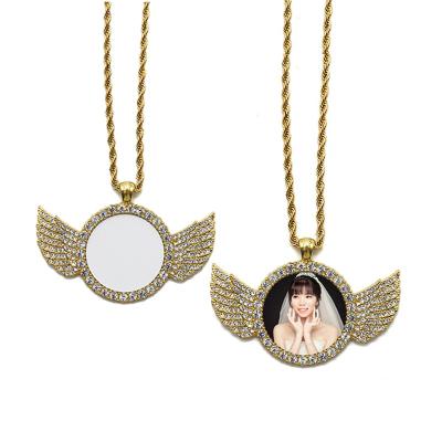 China Sublimation Necklace Heart Angel Wing Necklace Hip Hop Jewelry Romantic Sublimation Necklace Blanks Photo Customized for sale