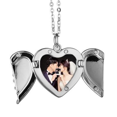 China Romantic Angel Wing Sublimation Necklac Cubic Zircon Custom Made Photo Lockets Necklace With Tennis Chain Rope Chains Gift for sale