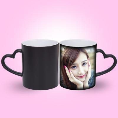 China High Quality Disposable Wholesale 11oz Sublimation Shiny Black Color Changing Magic Mug for sale