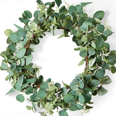 China 20 Inch Celebration Artificial Wreath Festival Garland For Front Door Year Round Green Eucalyptus Leaf Garland for sale