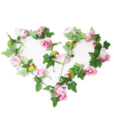 China Wholesale New Manufacturer Style Realistic Looking Layouts Wedding Decoration Vine Artificial Silk Peony Garland for sale