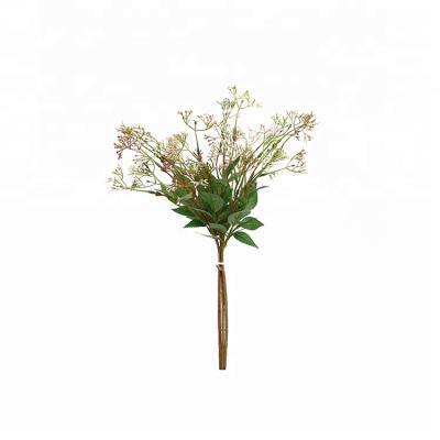 China Realistic looking 3 mini flower arrangement wedding decorations in stems bouquet seeds with green leaves tie artificial foliage for sale