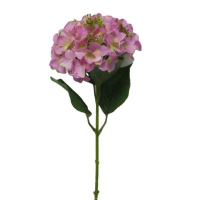 China Environmental Single Stem Flower Ornament Artificial Flower Silk Hydrangea With Fake Leaves For Home Indoor Decoration for sale