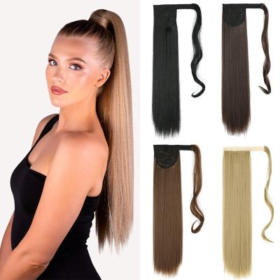 China V-Tip Hair Factory Heat Resistant 22Inch Wrap Around Ponytail Long Curl Synthetic Hair Wigs Straight Wig Extensions For Women for sale