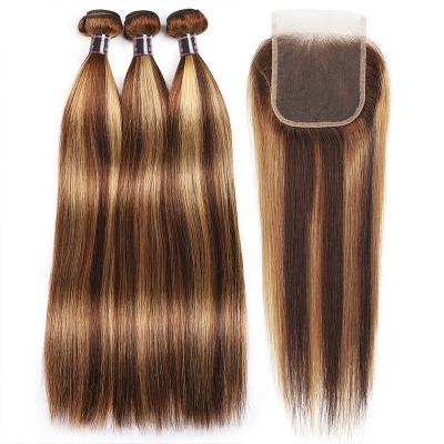 China Dropshipping Private Label Ombre Straight Highlight Bundles Closure Bundles Brazilian Bone Straight Brown Hair Bundles for sale