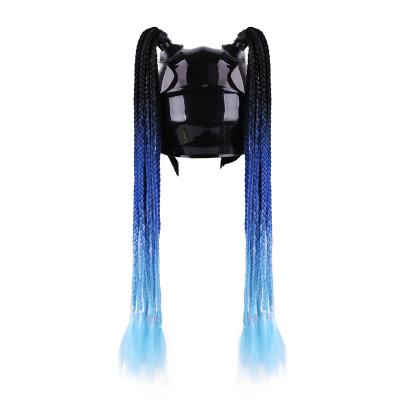 China Synthetic Mohawk Wigs Hair Wig Ponytail With Sucker Ombre Motorcycle Bicycle Ski Helmet Pigtails Braid Ponytail For Helmet Decoration for sale