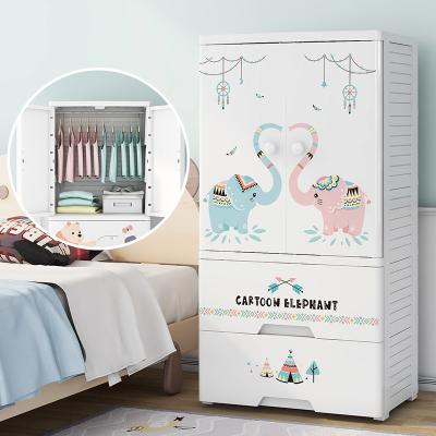 China 57cm Drawer Plastic Cabinet Modern Double Width Baby Drawer Cabinet Cartoon Closet Kids Open Door Cabinet Kids for sale