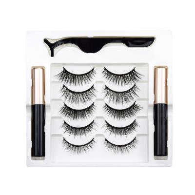 China Wholesale 3d 25mm Long Magnetic Natural Fluffy 6 Mink Eyelashes Set With Adhesive Eyeliner Private Label Custom Lashes for sale