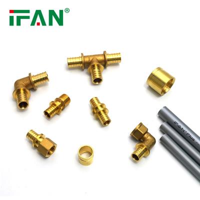 China Ifan Factory Pex Crimp Fittings PEX Tubing Easily Assembled Forged Brass Male Pex Crimp Tee Fitting for sale