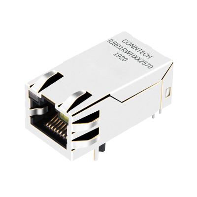 China Board Guide Fine Quality 100/1000mpbs Single Left Tab Up 12p8c Cat6 Female Plugs PCB Connector Rj45 Ethernet for sale