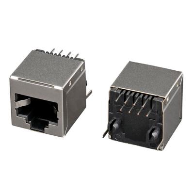 China Vertical 1x1 Board Guide Through Hole PCB Jack Ethernet 8p8c Rj45 Female Modular Network Connector for sale