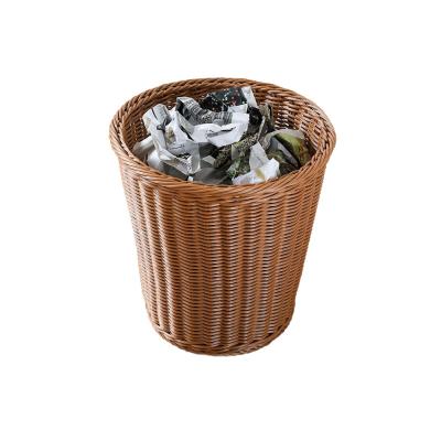 China Sustainable Plactice Rattan Woven Baskets Garbage Bin Home Office Sundries Outdoor Garbage Cangarbage Can for sale