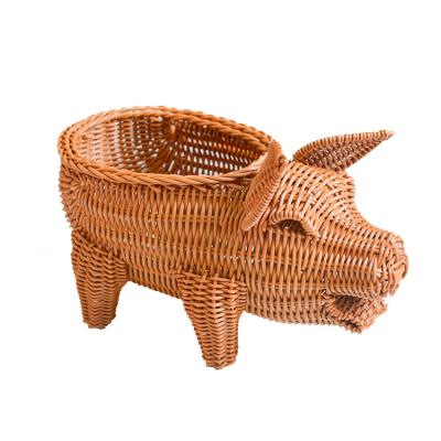 China Huangtu Home Decor Sustainable Pig Shape Storage Plastic Rattan Basket for sale