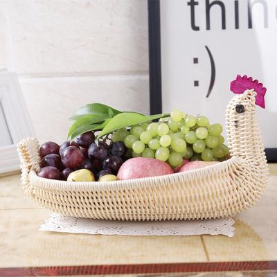 China Huangtu New Design Rooster Shape Sustainable Handmade Decorative Plastic Rattan Woven Storage Basket for sale