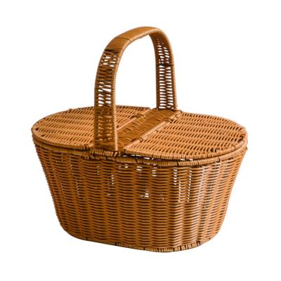 China Viable Wholesale Insulated Custom Other Gift Crafts Lunch Rattan Bag Wicker Picnic With Lid Storage Baskets for sale