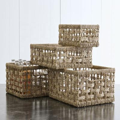 China Sustainable Natural Home Decoration Sea Grass Storage Shopping Baskets Set Woven Vegetable Plankton Basket With Handle for sale