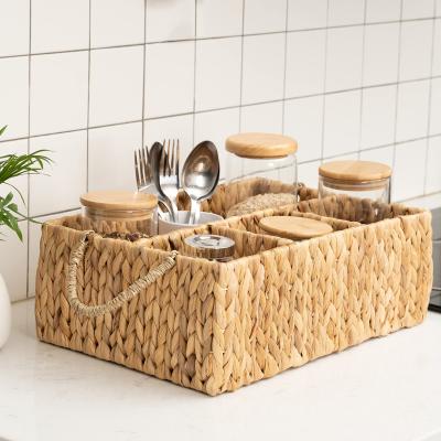 China Sustainable Natural Hand & Woven Rectangular Water Hyacinth Storage Basket with Handles for sale