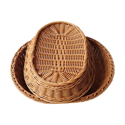 China Customized Woven Wicker Baskets Viable Plastic Rattan Storage Bread Fruit Vegetable Food Display Basket for sale