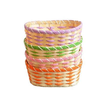 China Amazon Sustainable Hot Sales Huangtu Hand - Woven Small Decorate Oval Colorful Bamboo Gift Storage Basket for sale