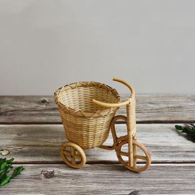 China Viable Decorative Flower Basket Bicycle Tricycle Bike Design Flower Basket Storage Party Decoration Bamboo Pots for sale