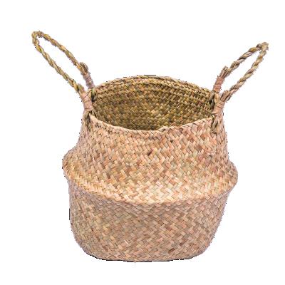 China Handmade New Arrival Rattan Straw Tote Belly Basket Woven Basket for Household Decor for sale