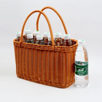 China CLASSIC plastic rattan storage handbag woven women bag summer beach bag picnic basket with handle for sale