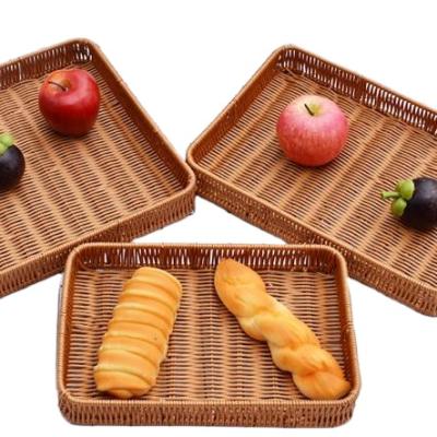 China Sustainable Handwoven Rattan Plastic Dried Fruit Hotsale Serving Trays for sale