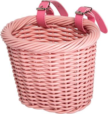 China Huangtu woven rattan durable colorful plastic bicycle basket&kids bike basket for handlebar for sale