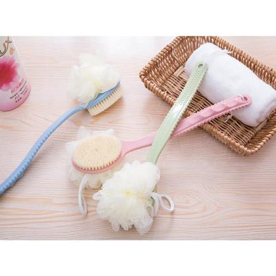 China Long Handle Shower Body Long Brush Handle 2 In 1 Soft Bristle Ball Foaming Back Bath Brush for sale