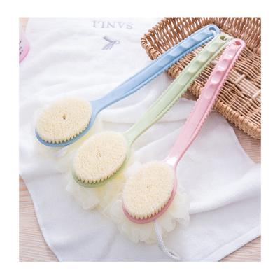 China Long Handle Plastic Soft Bathroom Cleaning Hanging Back Bath Ball Bath Brush Soft Bristle 2-in-1 Long Handle for sale