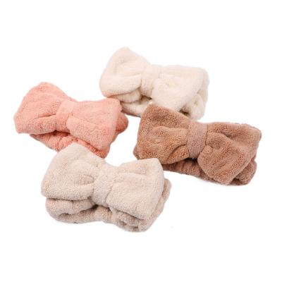 China Supply Soft Plush Soft Plush Face Makeup Spa Hairband Towel Bowknot Towel Elastic Cute Headband Towel Bowknot Towel for sale