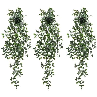 China 3pcs Minimalist Faux Greenery Wall Planters Wall Hanging Vines Artificial Plants for sale